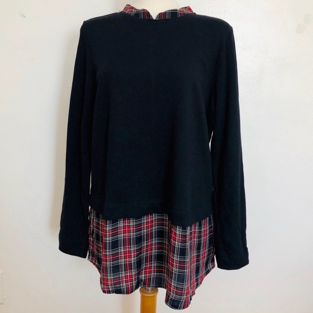 J Jill Black Plaid-Layered Women's Tunic Sweater